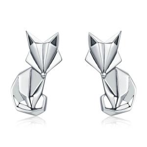BAMOER Hot Sale Genuine 925 Sterling Silver Fashion Folding Fox Animal Stud Earrings for Women Sterling Silver Jewelry SCE526 Dec
