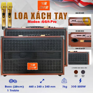 Loa Xách Tay Karaoke VB668 BOX PRO Kèm 2 Micro UHF Công Suất Khủng BASS 20cm+Treble 1Micro Chống Hú Bluetooth 5.0