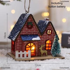 [COD] Cozyroom LED Wooden Christmas House Mini Xmas Snow Houses Wooden Winter Village Building Figurines Table Ornaments Holiday Party Decor