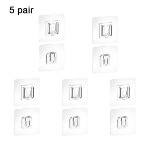 Ready Stock 5pcs/10pcs Double-Sided Adhesive Wall Hooks Multi-Purpose Transparent Hooks Waterproof Clothes Hats Towel Hooks Kitchen Bath Door Hooks