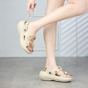 Dép nữ MWC 8431 - Dép Nữ 2 Quai Ngang Đế Cao Hack Dáng Kèm Sticker Hoạt Hình Siêu Cute