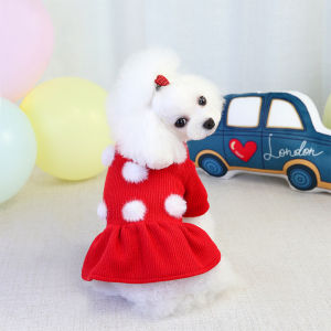 DY Loving Festive Pet Clothes Christmas Dog Knitted Dress Dogs Female Ladylike Hairball Dress