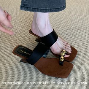 [Free Shipping] High-end square-toed niche stylish womens summer 2026 new wedge heel slip-on sandals