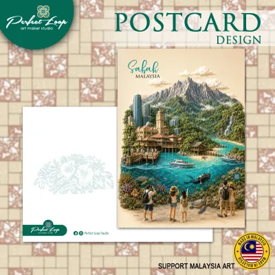 Postcard Design Malaysian Popular States & Landmarks 3D Graphic Drawing Concept (BUY 10 FREE 1)
