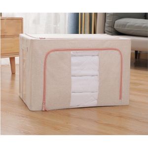Thùng vải canvas khung inox đựng đồ giúp lưu trữ chăn ga tiện gọn hàng VN theo phong cách Bắc Âu size lớn 50x40xH33cm