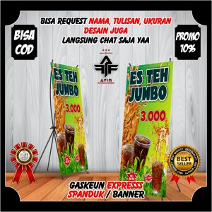 ( BISA COD ) Banner Berdiri Jualan Es Teh Jumbo Spanduk Banner Backdrop Ukuran 60x160cm Es Teh Jumbo Viral