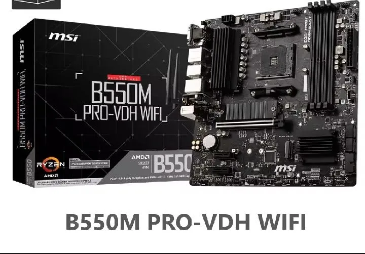 MSI B550M PRO-VDH WIFI motherboard with WiFi, V-DH, and AMD Ryzen support.
