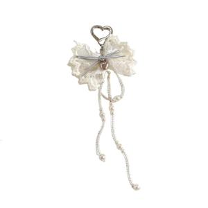 Stylish Alloy Heart Bowknot Keychain With Lace Detailing And Fringe For Handbag Purse Accessory Bag Decoration
