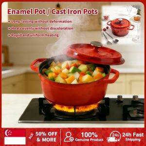 Enamel Pot Cast Iron Pot Household Soup Pot Cooking Pot Non Stick Uncoated Pot Multifunctional Kitchen Cooker