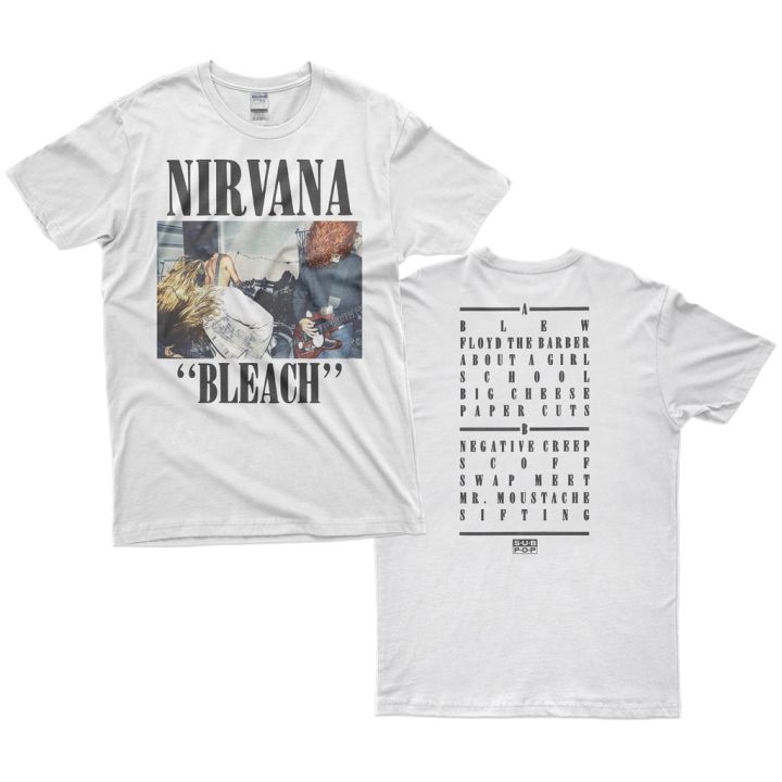 Pure cotton]READY STOCK Top Quality Metal Rock Band Shirt Custom Print  Streetwear Nirvana Bleach In Colour 02 White Tshirt Design