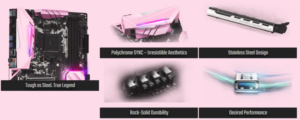 ASROCK B450M Steel Legend mATX Motherboard Pink Limited Edition