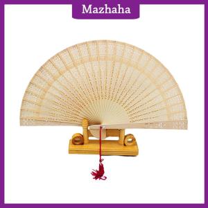 Mazhaha Fashion Wedding Hand Fragrant Party Carved Bamboo Folding Fan Chinese Wooden Fan Vintage Hollow Antiquity Folding Fan Home Decor
