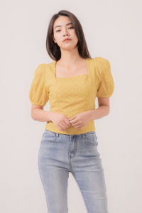 RIMINI - Atasan Cewe Crop Top Summer Berlengan Big Size XS-3XL - Briley Anglaise Puff Sleeves Top 522278