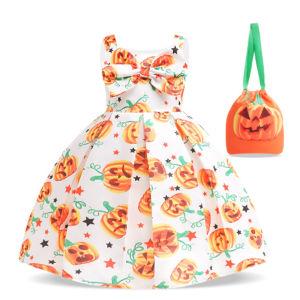 MQATZ 2PCS With Bag Carnival Halloween Costume For Kids Children Clothes Girl Princess PartyDresses Ghost Pumpkin Pattern Cosplay WS013
