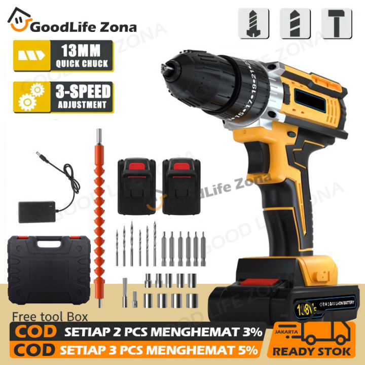 Cordless Drill Impact Tembok V Mesin Bor Baterai Besi Beto Mesin Bor