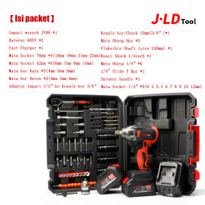 JLD Impact full set murah 47pcs Impact jld tool 88v original 350NM bor impact pembuka baut 1/2“ 13mm