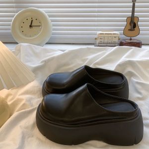 [NEW ARRIVAL🇲🇾] ZA 7cm High Heels PU Leather Plain design Round Toe Casual Outdoor Thick Soled Slip-On Sandal Shoe | Kasut Tinggi Perempuan