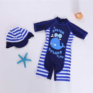 Bộ Đồ Bơi Một Mảnh Cộc Tay Kèm Mũ Cho Bé 1-6 Tuổi