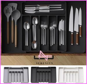 SERENITY 1PCS Compact Kitchen Cutlery Drawer Organizer: Space-Saving and Expandable with Adjustable Width - Racks