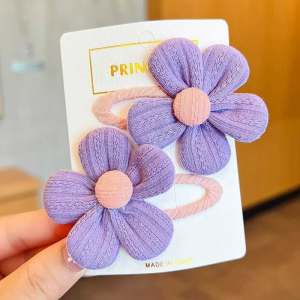 JS SHOP 2pcs Kid’s Fabric Flower Clips Side Bangs Hair Clip Hairpin Korean Style