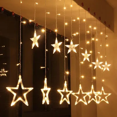 Twinkle Star 12 Stars 138 LED Curtain String Lights Window Curtain Christmas Lights High Quality Material MM0492