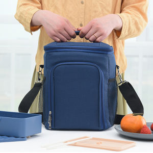 Linyoung Large Capacity Double Layer Lunch Bag Hand Carry Cooler Bag Aluminum Foil Thickened Thermal Insulation Bag Lunch Box Bag with Shoulder Strap