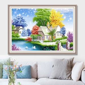 DIY Diamond Painting Full rumah idaman angsa danau 40x30 cm D925