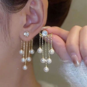 Fashionable Ring Gift 高级感珍珠流苏耳环女小众设计一款两戴耳钉气质网红轻奢耳饰耳环