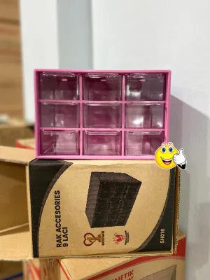 Kotak Laci Perhiasan Aksesoris Mini 9 Sekat Laci Mini Serbaguna Box Penyimpanan Organizer Storage / Tempat Penyimpanan Barang Kecil