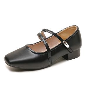 Free Shipping Retro Square-Toe Shoes 2026 Autumn New Collection Versatile Shallow-Toe Flats Elegant Chunky-Heeled Shoes