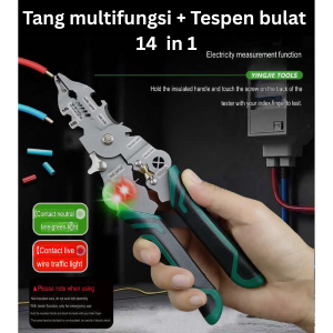 TOOLS Tang Multifungsi 14 in 1 Tespen Bulat Pengupas Dekrustasi Anti Shock Bahan Krom dengan Fungsi Pengukuran Arus Listrik