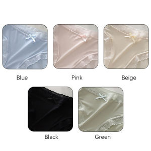 5-Pack Ice Silk Ribbon-tie Panties Breathable Seamless Mid-waist Lace-trim Triangle Cut Invisible Under Tight Clothes