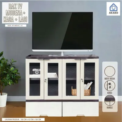 AKAKO - Lemari Rak TV + Laci + Kaca (4 Pintu Kaca + 2 Laci) (RTV MDN)