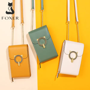 FOXER Women Cow Leather Cellphone Bags Girl Mini Crossbody Bag Small Flap Fashion Young Female Crossbody Bag Lady Mobile Phone Bag
