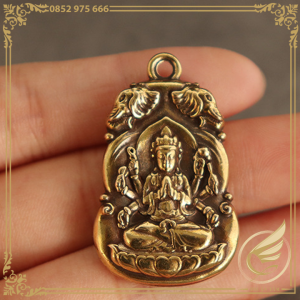 Móc Khóa Phật Giáo Quan Thế Âm Bồ Tát Thiên Thủ Trên Song Tượng Bảo Tọa Bằng Đồng Thau - Đồ Đồng Thuận Tâm