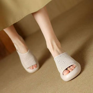 [Free Shipping] Summer Fashion: Simple Chunky-Heeled WomenS Shoes Soft Leather Sandals Soft Leather High-Heeled Platform Slides