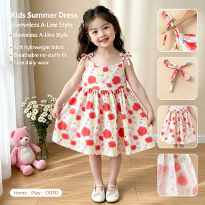 AILEBE Kids Dresses Sleeveless A-Line Princess Summer Dress Lightweight Breathable Fabric Cute Daily OOTD Pambahay For Baby Girls 0-10 Years