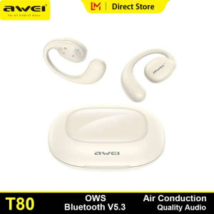 Awei T80 OWS Wireless Earphones Bluetooth 5.4 Bass Ear Hook Earbuds Air Conduction Digital Display Battery IPX6 Waterproof Sports Open Ear Headphone