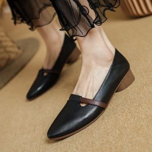 IELGY 3cm French Low-heeled Leather Shoes Womens Colorblock 1 Slip-on Shoes