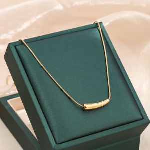 Ins Style All-Match Special-Interest Design Small Eggplant Pendant Women Ladies Shiny Golden Color Tube Necklace Metal Clavicle Chain Jewelry Necklace For Women