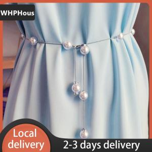 [COD] WHPHous Ship within 24 hours Pearl Womens Belt Simple Adjustable Metal Thin Chain Belt For Ladies Dress Skinny Waistband Decorative Jewelry