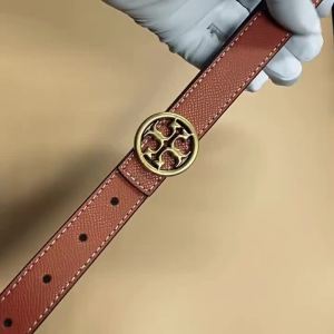 FC[2.4cm]Athosline Tory Burch TB Womens Belt Two Sided Available Gift Thin Waistband for Dress Jeans Genuine Leather Gold Studded Buckle Orange Coffee Color Gift Present