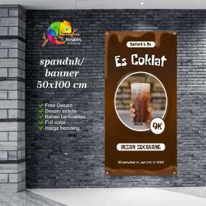 Cetak Spanduk Banner Coklat & Putih Minimalis Promosi Minuman Es Coklat