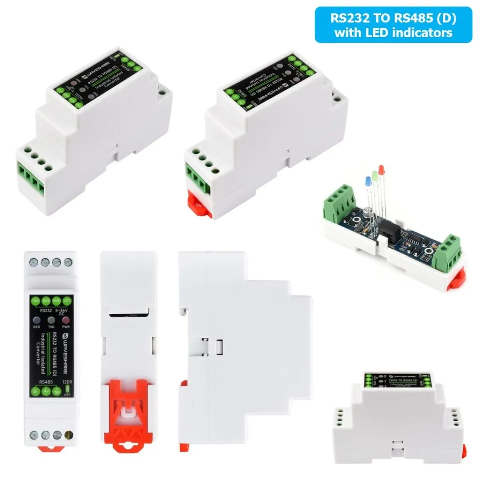 Rail-Mount RS232 To RS485 Converter With Digital Isolation - 600W Lightning Proof Serial Adapter