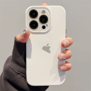 CrashStar With Logo With Glass Lens Film Liquid Silicone Soft Shockproof Phone Case For iPhone 16 15 14 Pro Max Plus 13 12 11 Pro Max Solid Color Phone Casing Cover With Velvet Inside With Full Cover Camera Protection