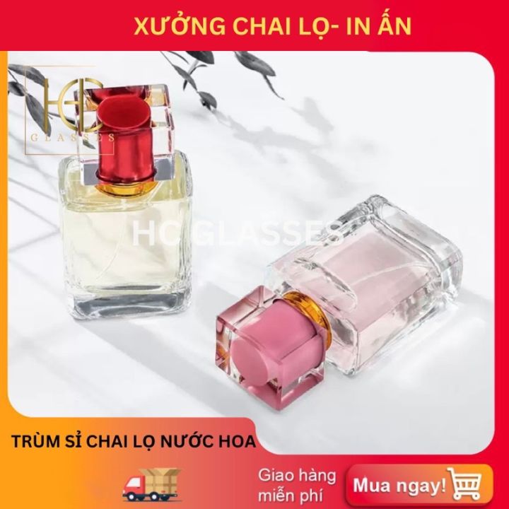Chai lọ rỗng đựng nước hoa thủy tinh cao cấp nắp pha lê nhiều màu dung ...