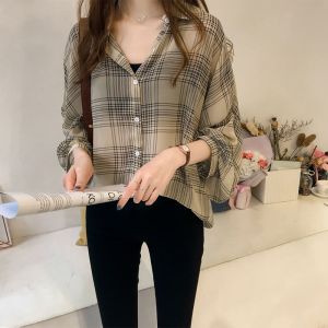 M-4XL Korean Style Striped Shirt For Women Casual Long Sleeve Blouse Top