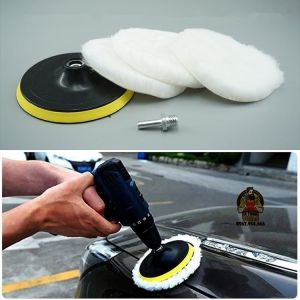 Phớt lông cừu đánh bóng ô tô xe hơi 5 món gồm 1 đế + 3 phớt 10cm và 1 bulong dùng cho máy khoan gia đình