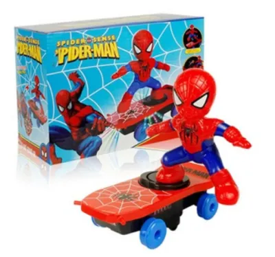 Spiderman Stunt Scooter Car Whirl Anime Music Led Light Electronic Super Hero Spider Disney Kids Toy Original Super Hero Spider Mans Car Toys Stunt Scooter Toy Cartoon Model Whirl Anime Figure Action Doll Music LED Light Electronic Tipper Toy Boy Gift