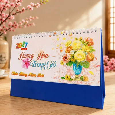 Lịch để bàn 2027 Đinh Mùi chủ đề hương hoa trong gió có ngày âm dương tặng 5 bao lì xì